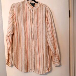 Ralph Laren Linen Casual Button Down Shirt Cream and Orange Size Xl